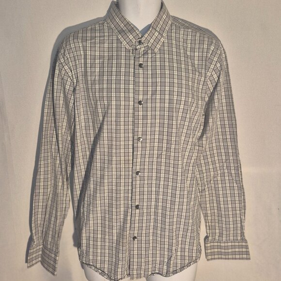 Express fitted dress shirt, white-gray-black-green lined design in size 17/17.5 - Picture 1 of 13